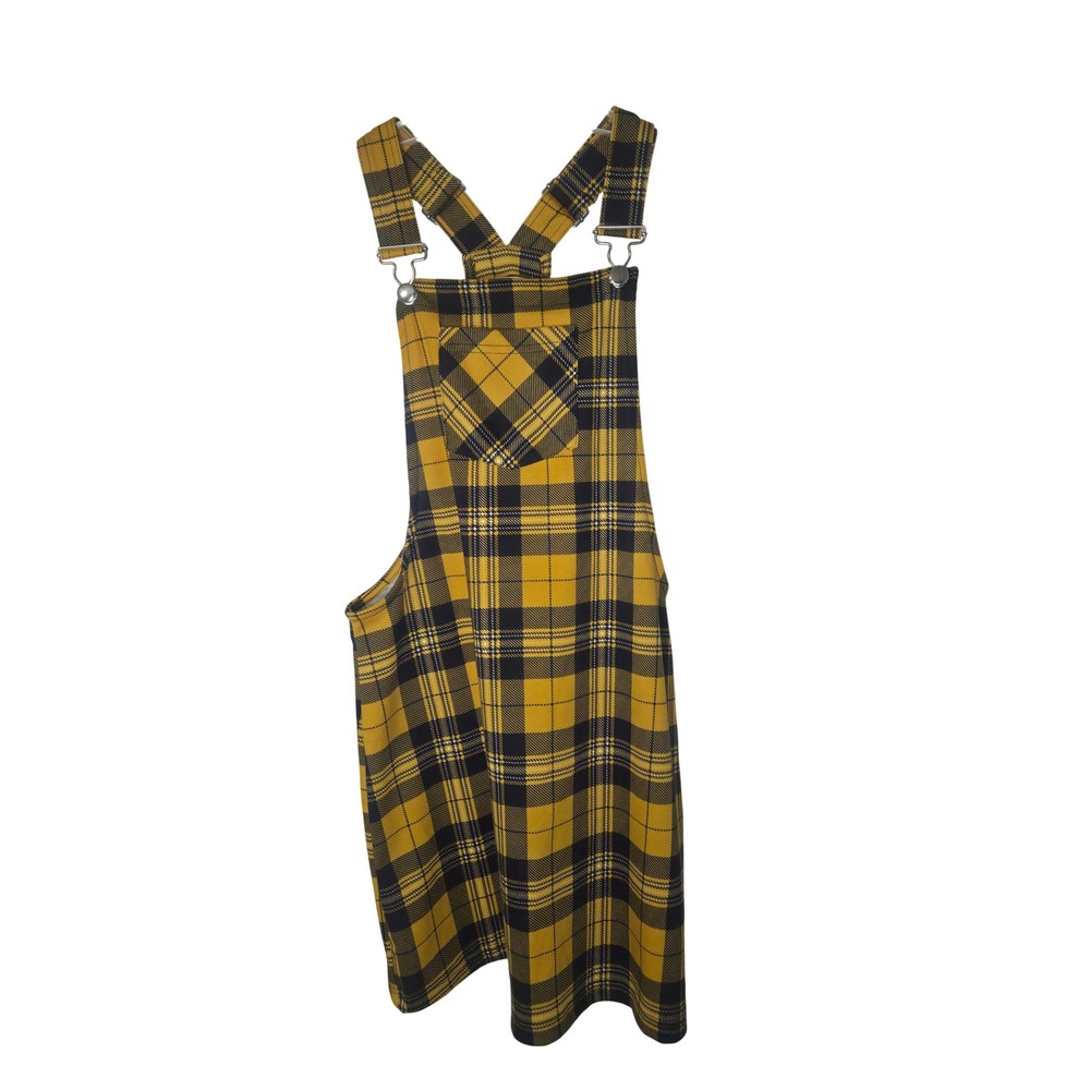 Love + Joy Yellow Black Plaid Pinafore Overall Dress J1D1035C Clueless Style, M